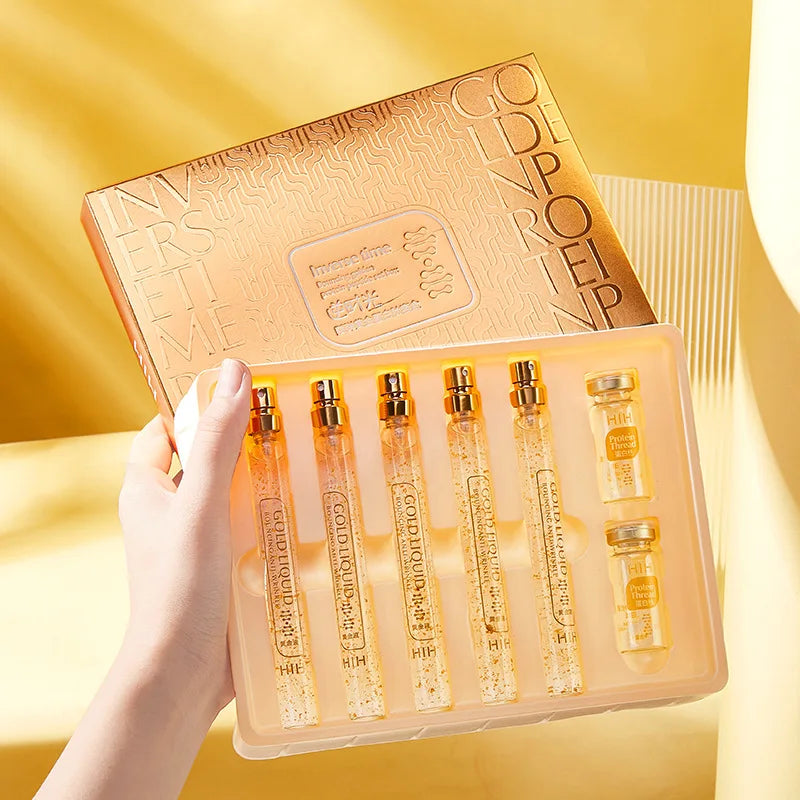 24K Gold Face Serum Active Collagen Silk Thread Facial Skin Care Essence Anti-Aging Smoothing Firming Moisturizing Hyaluronic