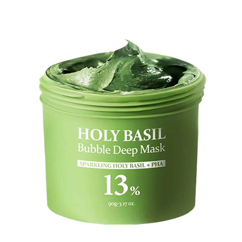 Korean Carbonic Acid Holy Basil Bubble Facial Mask for Exfoliation, Deep Cleansing, Blackhead Removal, Pore Minimization, and Oil Control Skin Care