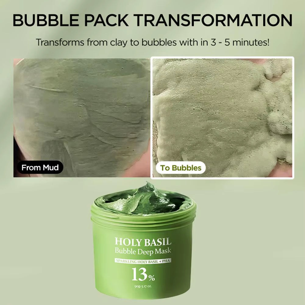 Korean Carbonic Acid Holy Basil Bubble Facial Mask for Exfoliation, Deep Cleansing, Blackhead Removal, Pore Minimization, and Oil Control Skin Care